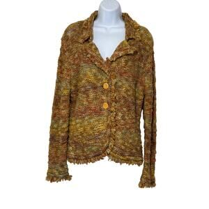 Harold’s Chunky Knit Sweater Jacket Large Autumn Earth Tones Boho Cottagecore